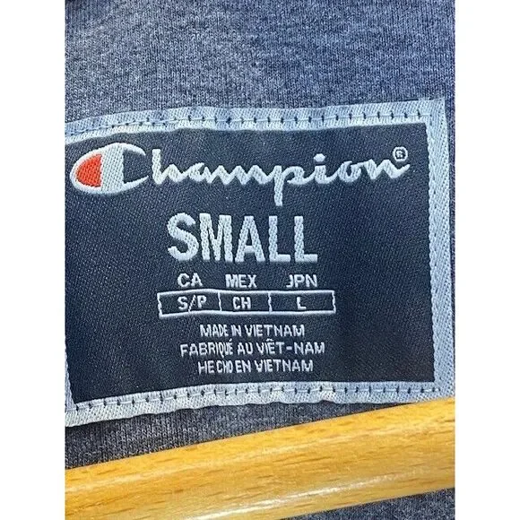 CHAMPION Fleece Sherpa‎ Hoodie SMALL Black BIG C-PATCH Pullover Elastic Bottom - Picture 3 of 5